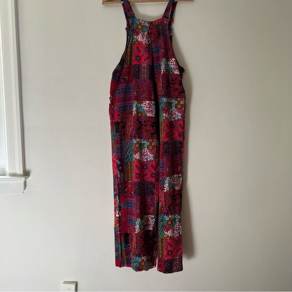 Patchwork Print Overalls Size Small Pockets Wide Leg Boho Festival Hippie - Picture 4 of 9